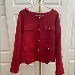 Chic Red Women's Blazer with Gold Buttons